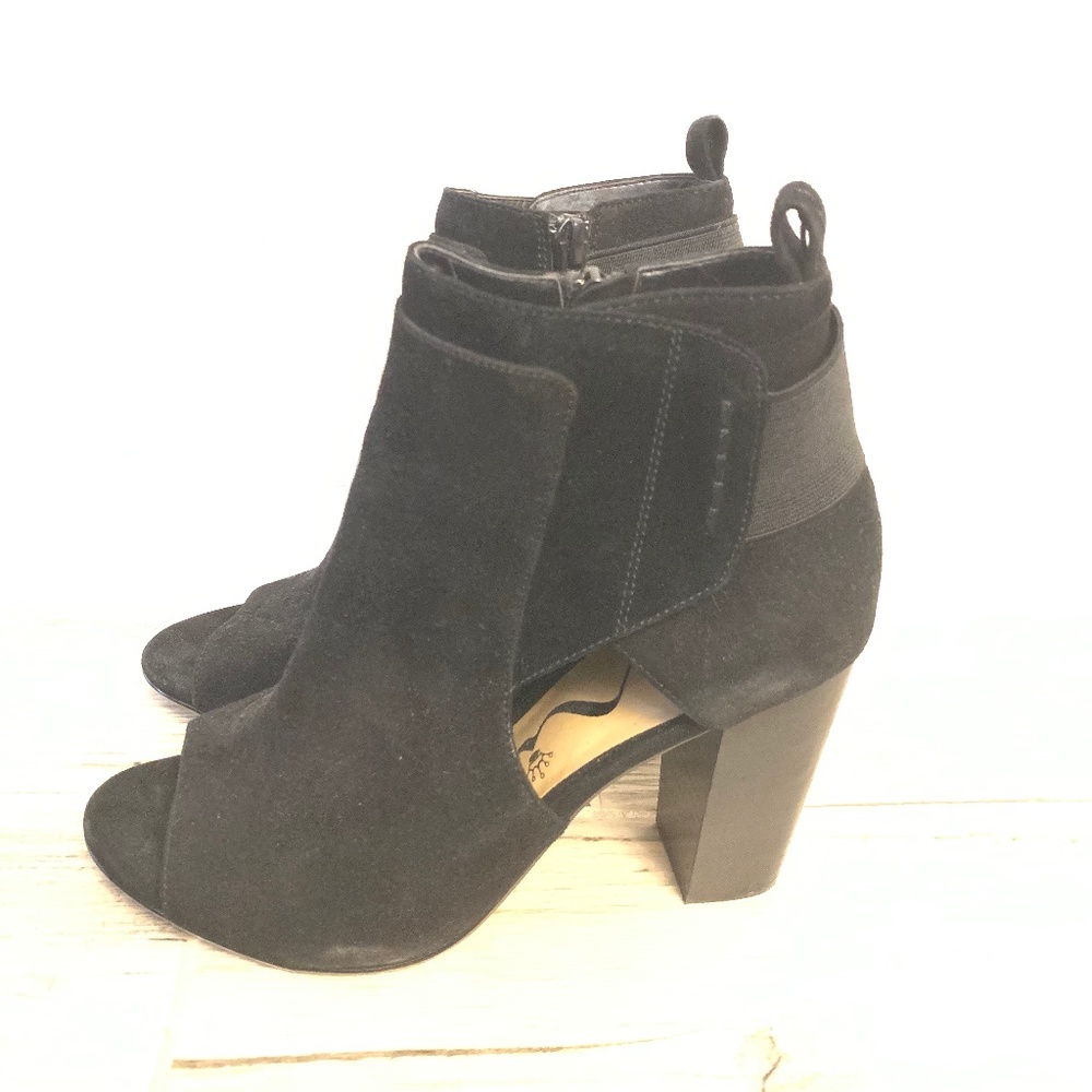 Nina Originals Suede Peep Toe Black Ankle Booties Size 7